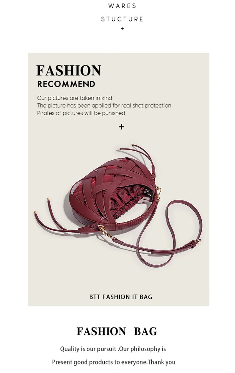 Fashion Woven Hollow Women Handbags Luxury Designer Ladies Shoulder Messenger Bag Small Totes Tassel Lady Composite Bag Burgundy