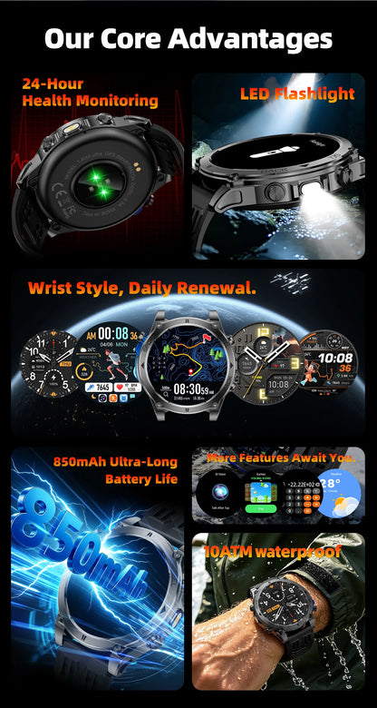 2026 New Military T-RX4 Ultra GPS Smart Watch Men 10ATM Waterproof Compass Flashlight Bluetooth Call Sports tracker Smartwatch