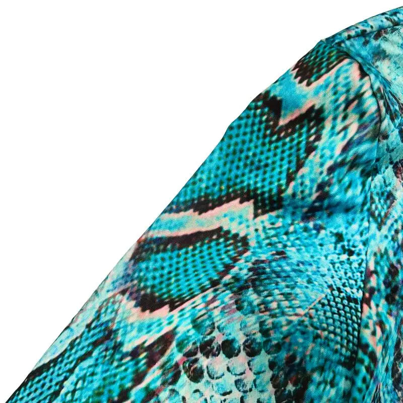 Turquoise Snake Print Long Sleeve One Piece Swimsuit Front Zipper Guard Sportswear High Cut Monokini For Women Summer Surfing