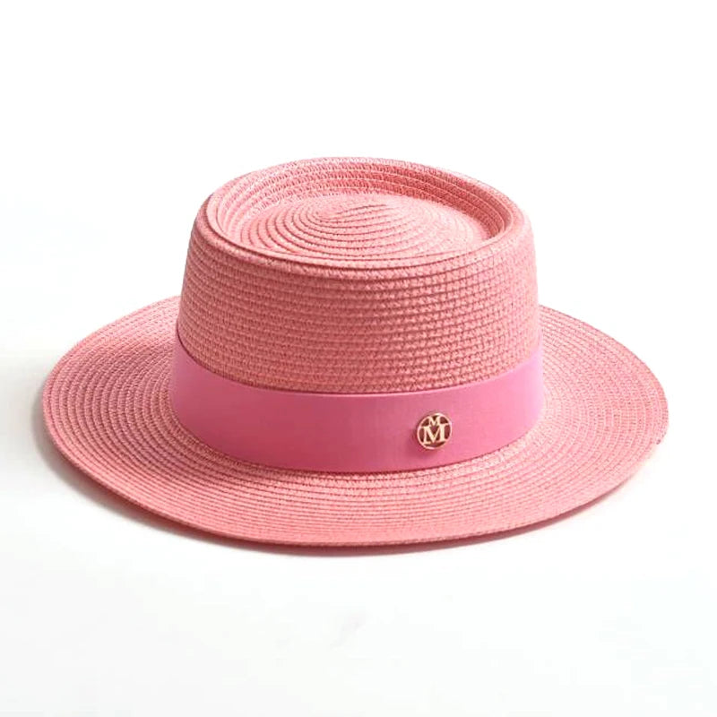 New Summer Straw Sun Hats for Women Ladies Fashion Flat Brim Ribbon Beach Hat Travel Dress Cap Chapeau Femme