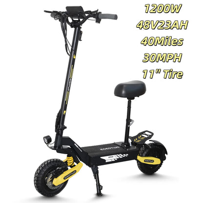 EOEOTWO 1200W Off Road Electric Scooter for Adults 48V Long Range E-Scooter 30MPH Fast Speed 11" Tubeless Tire Foldable Kick Scooter