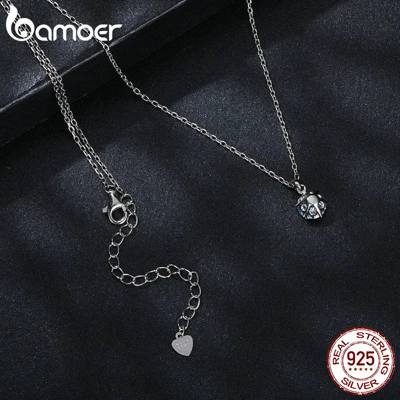 BAMOER 925 Sterling Silver 1CT Blue Moissanite Pendant Necklaces, White Gold Plated Engagement Jewelry With Certificate