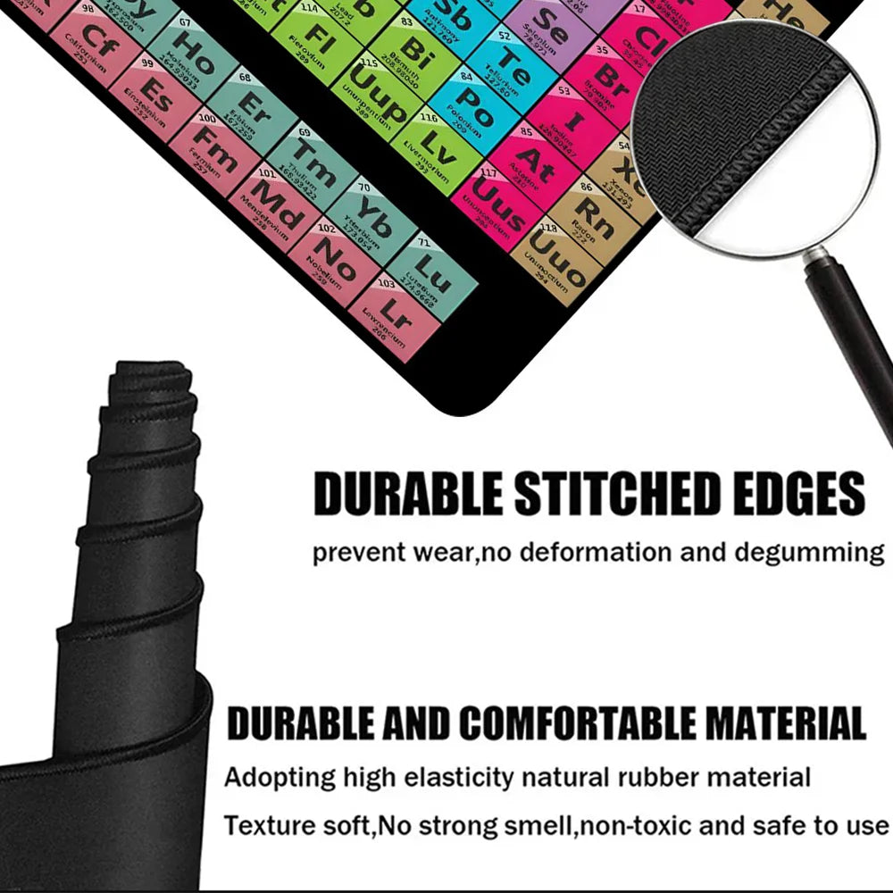 Periodic Table Mouse Pad Color Gaming Mousepad Offices Accessories Laptop Office Rubber Non-Slip Rubber Stitched Edge Deskpad