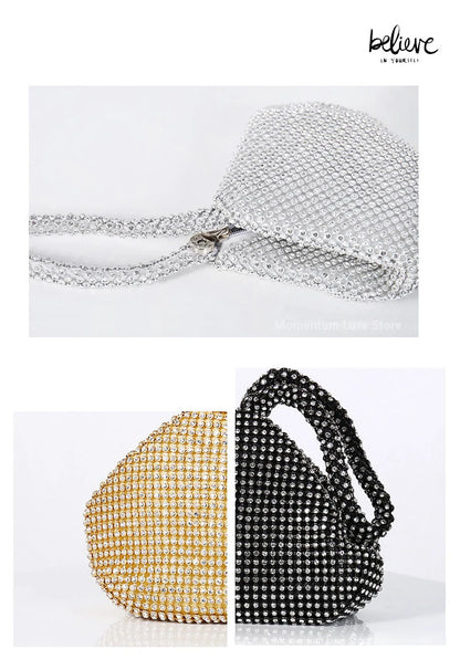Luxury Designer Evening Bag Rhinestone Clutch Soft Ladies Small Handbag Fashion Wedding Party Gift Daily Use Purse for Women
