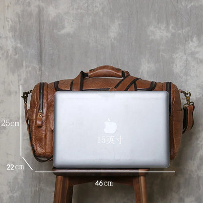Vintage Large Capacity Men's Top Layer Cowhide Travel Bag Genuine Leather Crossbody Bag Hand-Held Short Distance Luggage Bag