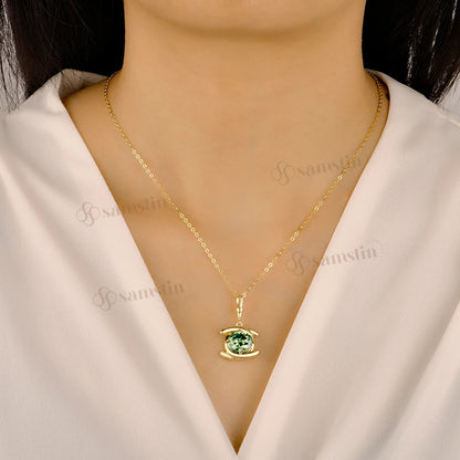 Samstin 5CT Cyan Oval Cut Moissanite Necklace for Women Solid 14K 10K 585 Yellow Gold Necklace for Christmas Gift Custom Chainin
