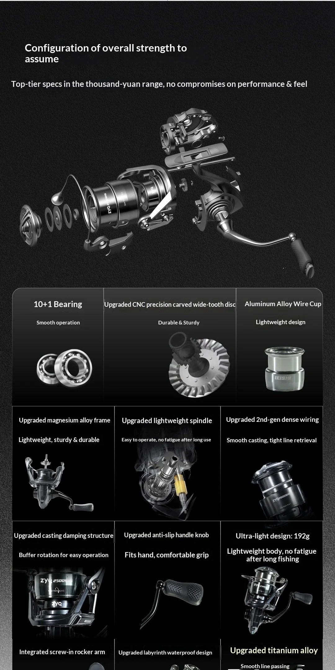 ZYQ Spinning Fishing Reel Leishi Pro Carbon Fiber Metal High Gear Ratio Shallow Spool Waterproof For Freshwater Saltwater Lure
