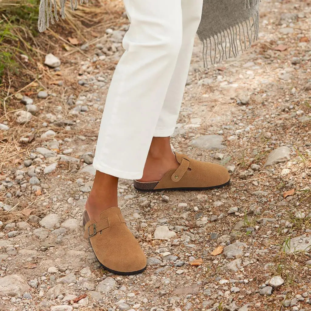 Evshine Men's Cow Suede Clogs with Arch Support Leather Mules Comfort Fashion Potato Shoe Women Cork Footbed Genuine Suede Clogs