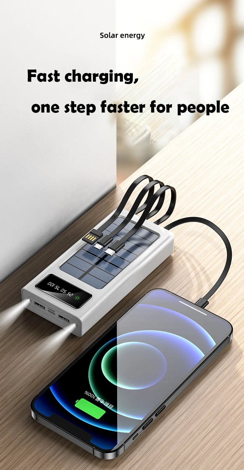 OnePlus 500000mAh Solar Power Bank Ultra Capacity USB 4 in1 Super Fast Charging USB TypeC LED Light Outdoor For iPhone Samsung