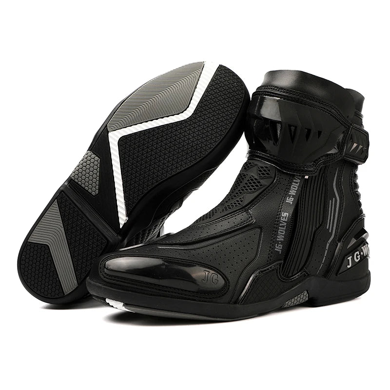 YUYIN Men Motorbike Riding Shoes Motorcycle Boots Racing Protective High Top Breathable Anti Slip Side Zipper TPU Rubber Sole