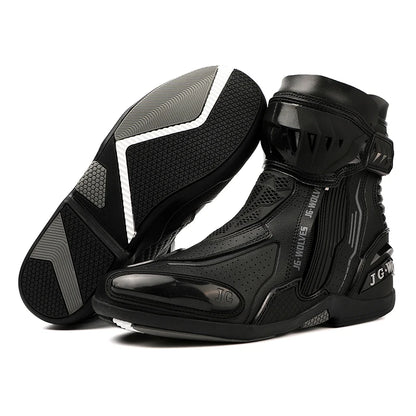 YUYIN Men Motorbike Riding Shoes Motorcycle Boots Racing Protective High Top Breathable Anti Slip Side Zipper TPU Rubber Sole