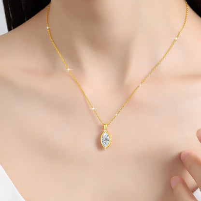 AU585 Gold 14K Marquise Cut Moissanite Pendant Necklace Woman Leaf Shape Clavicle Chain Water Drop Diamond Necklaces