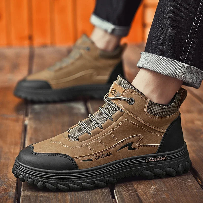 British Style Men's Motorcycle Boots High Top Tooling Shoes For Men Casual Boots Fashion Leather Ankle Boots Man Platform Boots