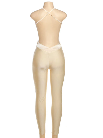 kliou Cross Pleated Women Jumpsuits Sexy Stunning Bandage Backless Silky Skinny Overalls Female Summer Party Clubwear One Piece