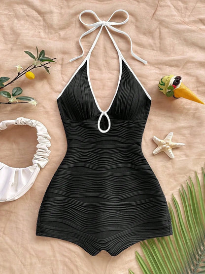 Summer Backless Sleeveless Halter Mini Playsuits Women 2026 V Neck Romper Streetwear Black White Female Shorts Jumpsuits