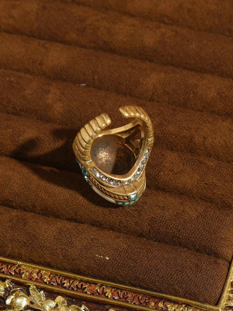 Vintage Oval Sea Blue Crystal Rings Natural Stone White For Woman 18k Real Gold Plated Luxury Antique Jewelry High Quality 2026