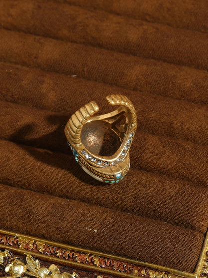 Vintage Oval Sea Blue Crystal Rings Natural Stone White For Woman 18k Real Gold Plated Luxury Antique Jewelry High Quality 2026