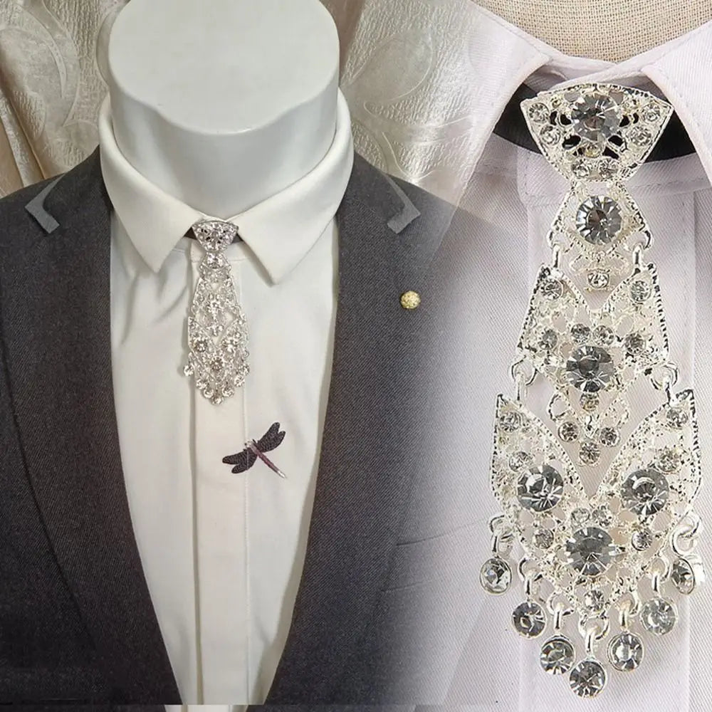 Adjustable Wedding Tie Diamond Suit Accessories Unisex Men Ties Women Necktie Formal Business Ties Metal Rhinestone Necktie