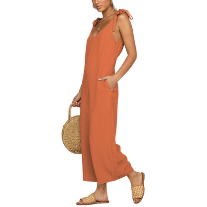 2023 summer women's clothes capris bowknot suspenders women