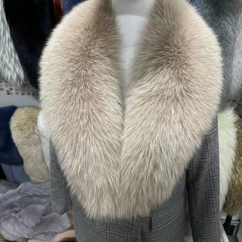 Winter Real Fox Fur Collar Woman Furry Natural Raccoon Fur Scarf Shawls Luxury Neck Warmer Wraps For Coat Fur Scarves Large Size