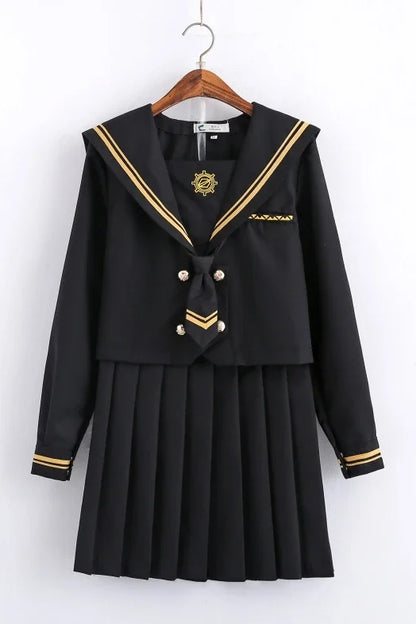 Spring Autumn Long Sleeve Japanese JK Sets School Uniforms Girls Musketeers High School Women Novelty Pleated Skirt Sailor Suits