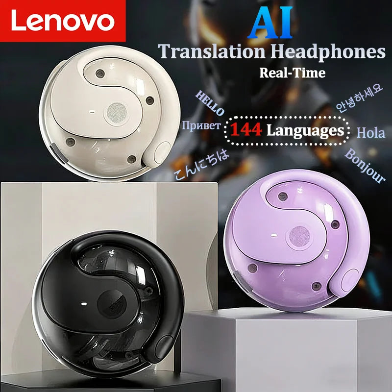 Lenovo AI Earphones Wireless Bluetooth Real-time Language Translation 144 Languages Ear Hanging Headphone Translator For Busine