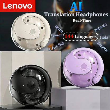Lenovo AI Earphones Wireless Bluetooth Real-time Language Translation 144 Languages Ear Hanging Headphone Translator For Busine