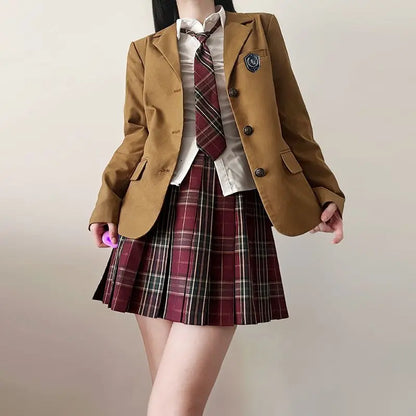 Japan  Korea AUTUMN JK Japanese School Uniform Jacket Girls Multicolor Graduation Outfit Academy Sexy Pleated Skirt Tie Set