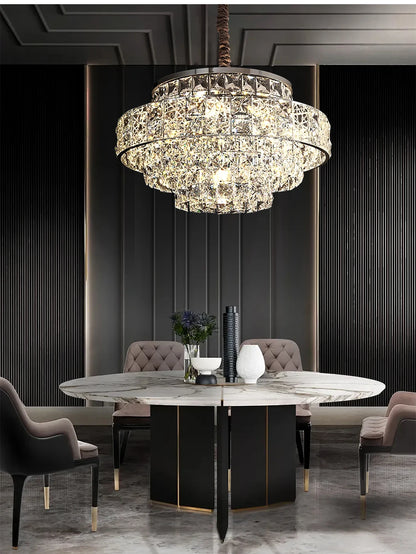 Luxury Glittering Crystal Long Pendant Lights Modern Lustres LED Oval Hanging Lamps for Ceiling Home Decor for Dining Room