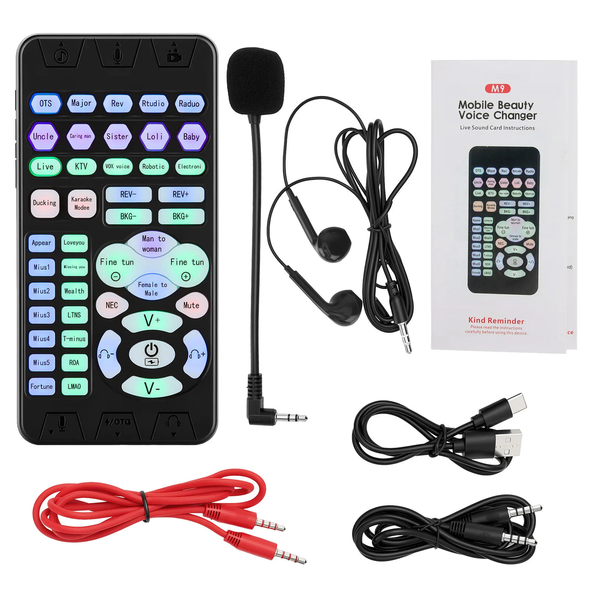 M9 Voice Changer Set Microphone D/A Input Channel K-Songs/Live Streaming/Bel Canto/Voice Changing For Game Anchor Recording