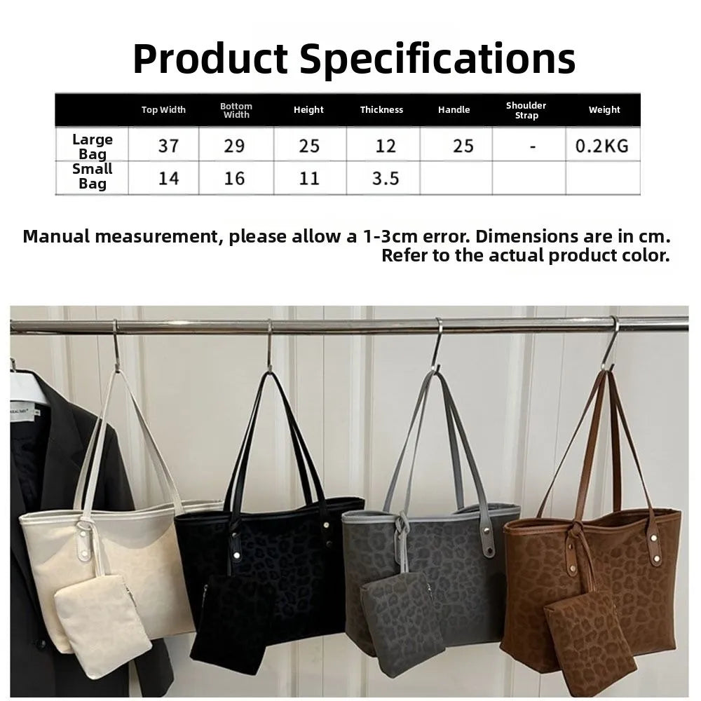 Vintage Leopard Print Women Tote Bag PU Leather Large Capacity Underarm Bag with Mini Bag Briefcase Bags