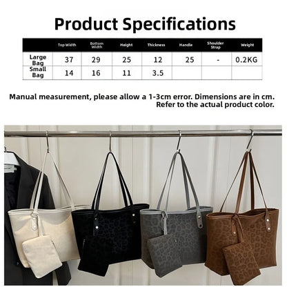 Vintage Leopard Print Women Tote Bag PU Leather Large Capacity Underarm Bag with Mini Bag Briefcase Bags
