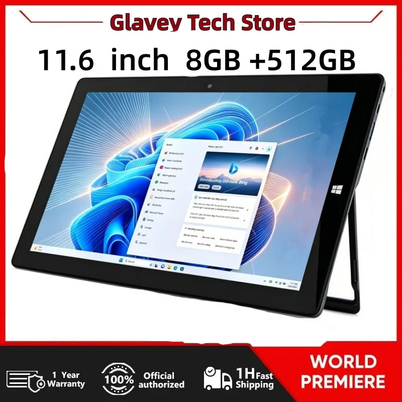 11.6 INCH WINDOWS 11 Tablet PC Pad1162 Intel Celeron 8GB RAM 512GB ROM 64 Bit N4100 CPU Quad Core WIFI HDMI-Com 1920 X 1080 Pix