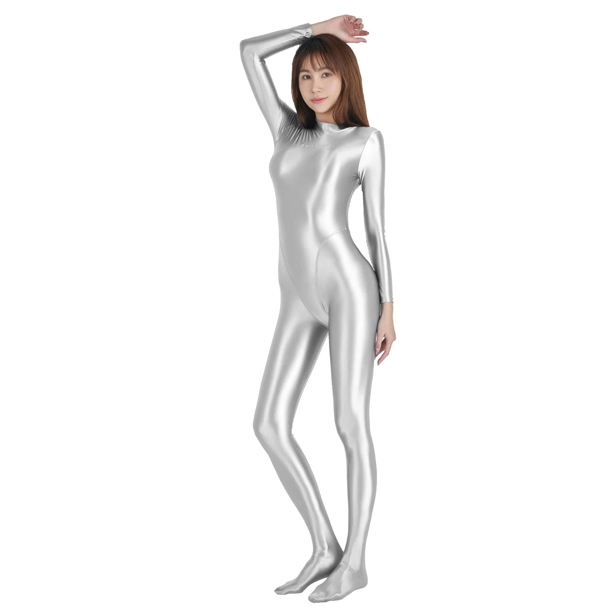 AMORESY Shiny Glitter Diving Surfing Swimwear One-piece Back Zipper Overall Zentai Jumpsuit Sport Gym Bodysuit Catsuit Playsuit