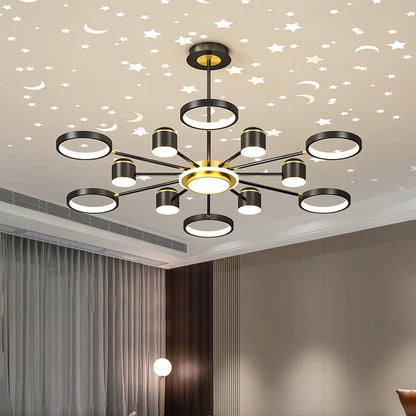 2025 New Chandeliers Romantic Starry Modern Ceiling Light Fixture 6 Lights White Creative Home Stepless Dimmable Ceiling Lamp