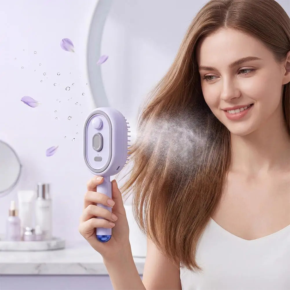 New Electric Hair Care Spray Massage Comb Self Cleaning Steam Essential Oil Brush Hair Oil Applicator Scalp Massager For Women