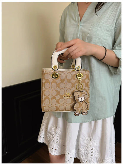 Luxury Women Bag 2026 New Vintage Classic Monogram Handbag Fashion Designer Ladies Tote Crossbody Bag with Bear Charm
