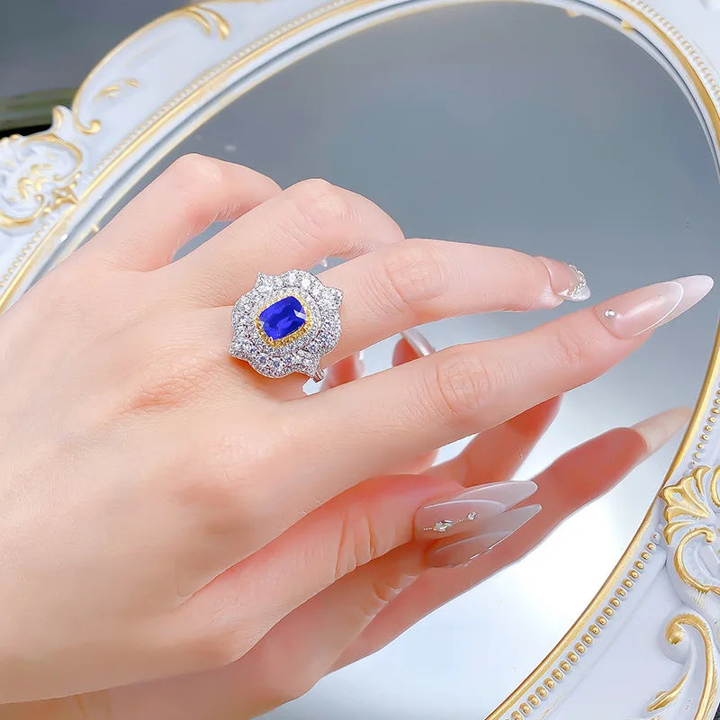 Luxury 18K Solid Platinum PT950 certifid new 6*8mm fat square blue demon cultivation ring high-end jewelry