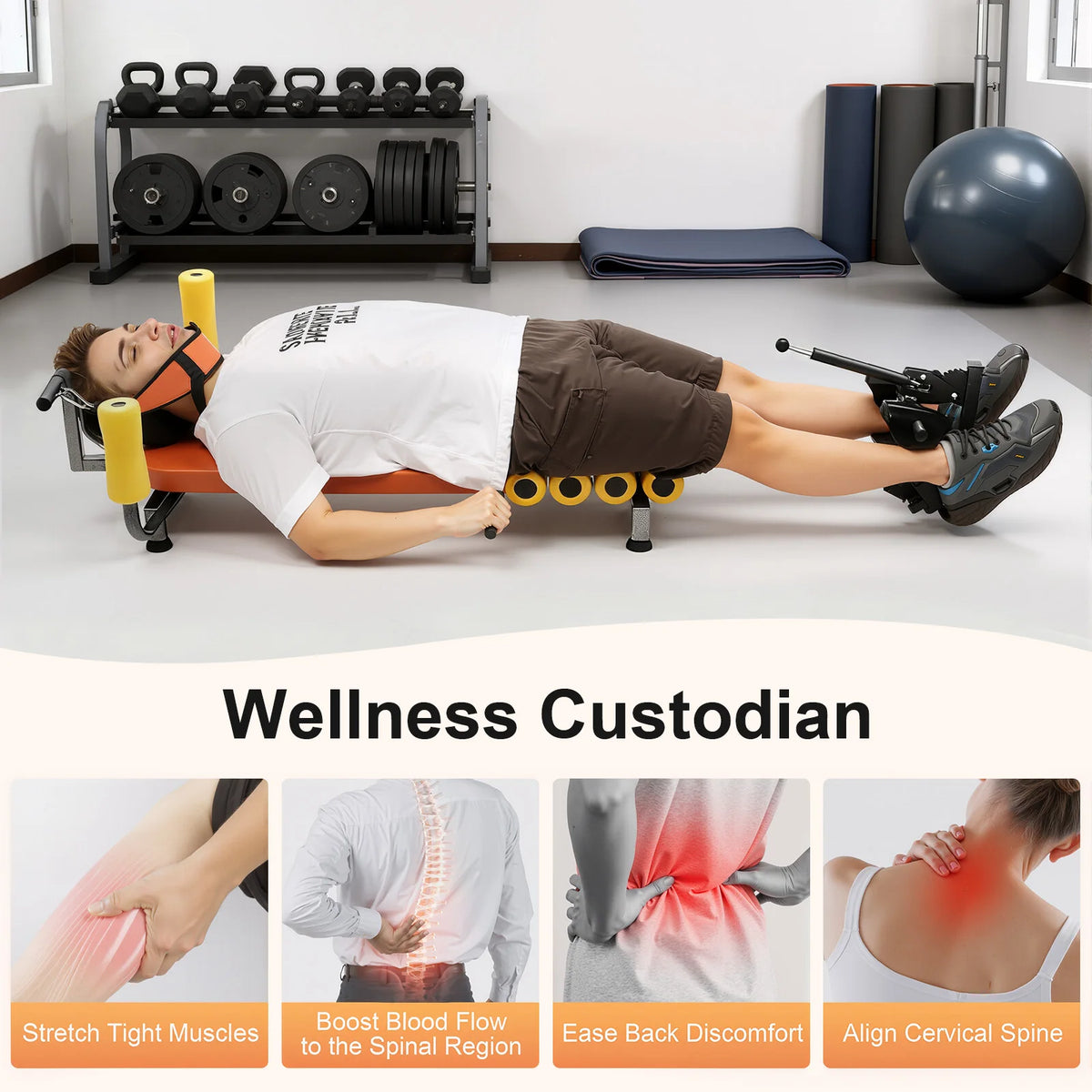 Adjustable Back Stretch Bench, Neck Stretcher Table Workout Bench 130kg Capacity for Spinal Decompression Neck Back Pain Relief
