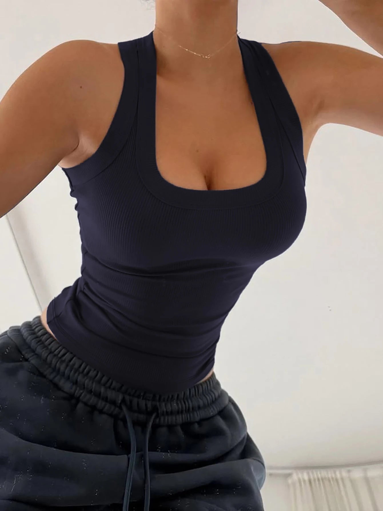 Dulzura Square Collar Sleeveless Slim Ribbed Tank Top Women'S Solid Sexy Casual Top Party Club Street Summer Clothes Wholesale