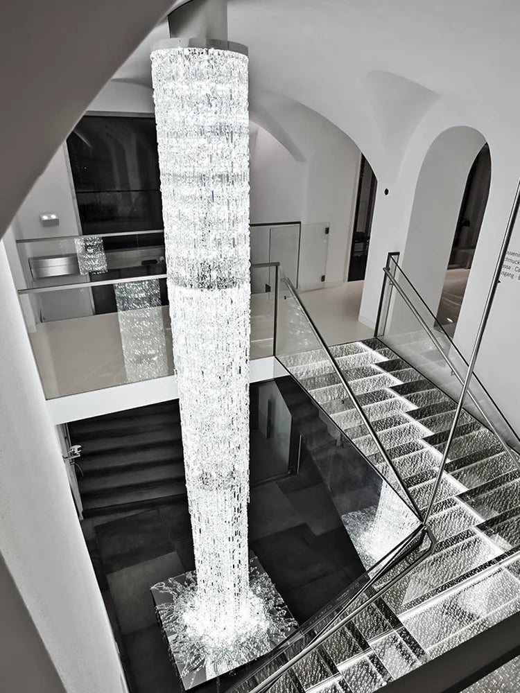 Crystal Spiral Stairs Chandelier Luxury Villa Staircase Chandelier Duplex Loft Hanging Lamp Customized Long Led Pendant Light