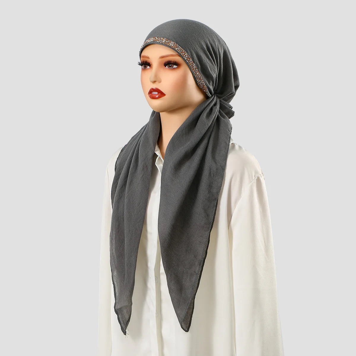 Muslim Solid Color Hijab Caps for Women Innovative Design Long Cotton Linen Soft Elasticity Head Scarf Female Handkerchief