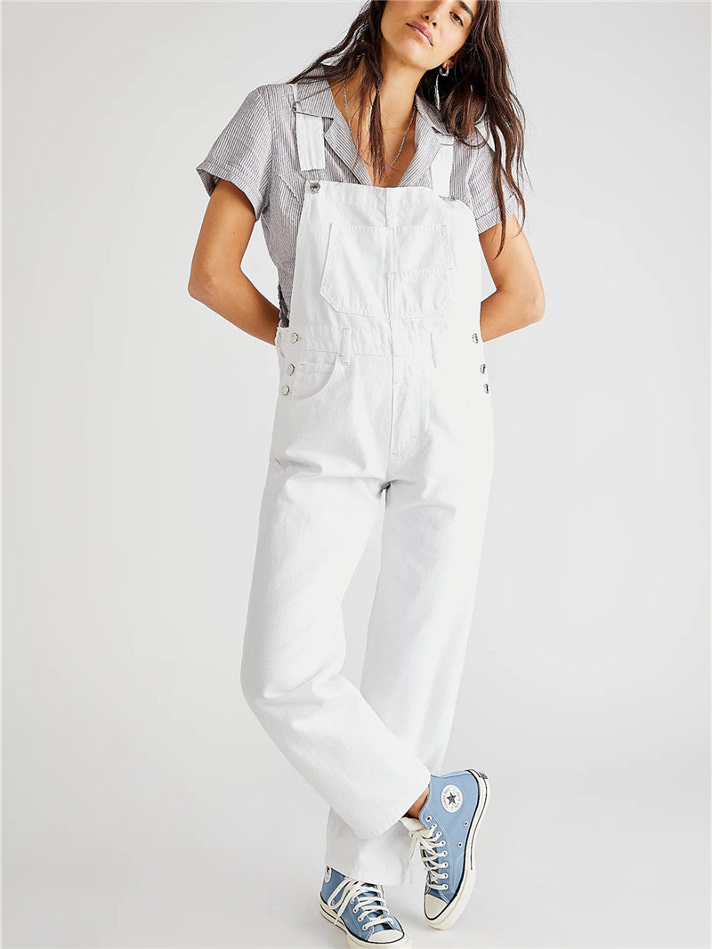 Fashion Denim Overalls for Women Loose Fit Classic Bib Casual Jean Stretchy Denim Overall Jumpsuit Tapered Leg Jean Pants