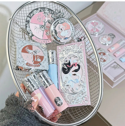 NICEKEY Makeup Kit Include 4 Matte Lipgloss,1 Face Blusher,1 Pressed Powder,1 Eyesshadow Palette,1 Contour Palette With Necklace