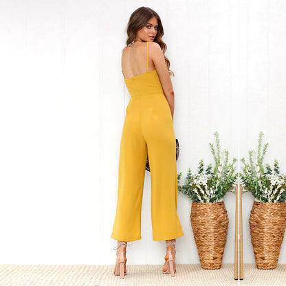 Woman Sleeveless Bib Dungarees Jumpsuits Autumn Casual Loose Solid Overalls for Women Female Spaghetti Strap Wide Leg Jumpsuit