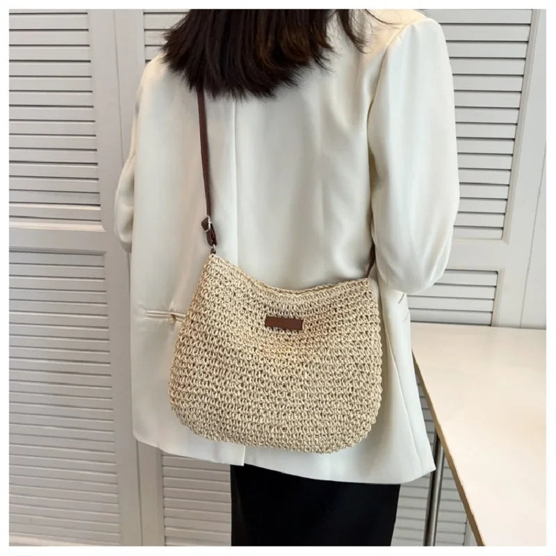Ladies Fashion Summer Straw Crossbody Bag Women Beach Holiday Shopping Woven Shoulder Handbag Messenger Purses For Women Bags