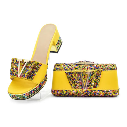 New Shoe and Bag for Nigeria Party Wedding Peep Toe Italian Women Shoes Matching Bag Decorate with Rhinestone for Wedding Dress