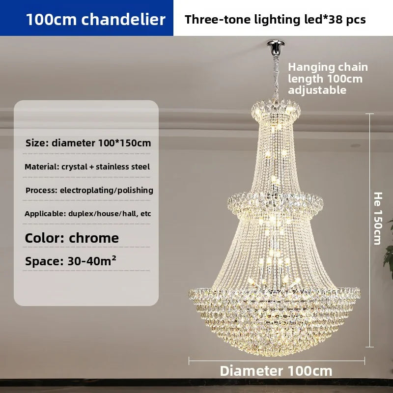 New Ceiling Lamp Villa Living Room Lamp - Multi-Story Void Floor-To-Ceiling French Light Luxury Minimalist Crystal Pendant Lamp
