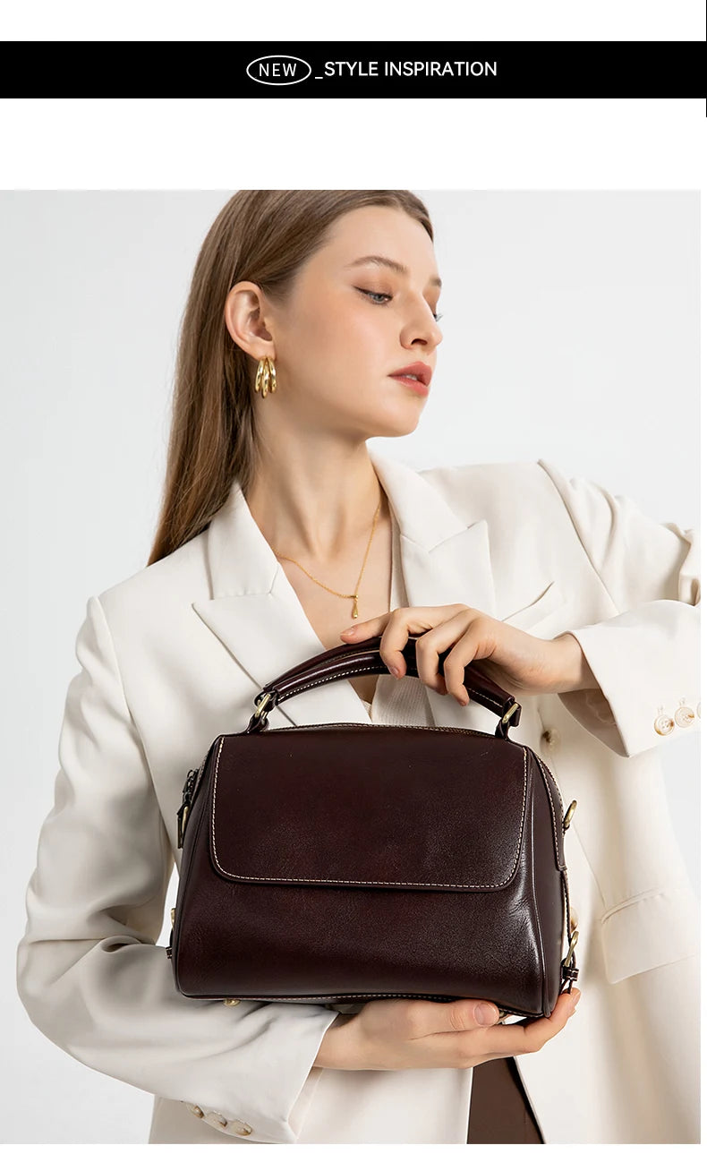 Women Cow Leather Commute Crossbody Bags Women Retro Cowhide Large Capacity Shoulder Bag Ladies Fashion Luxury Designer Handbags