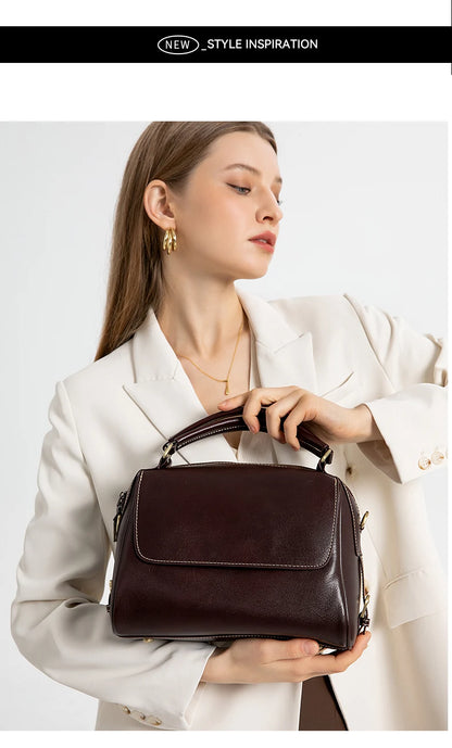 Women Cow Leather Commute Crossbody Bags Women Retro Cowhide Large Capacity Shoulder Bag Ladies Fashion Luxury Designer Handbags